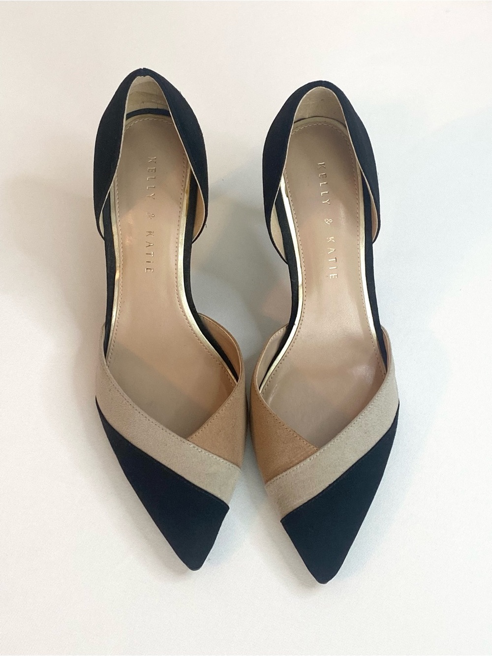 Neutral Faux Suede Pumps Size 9 Colorblock Block Career Office Staple